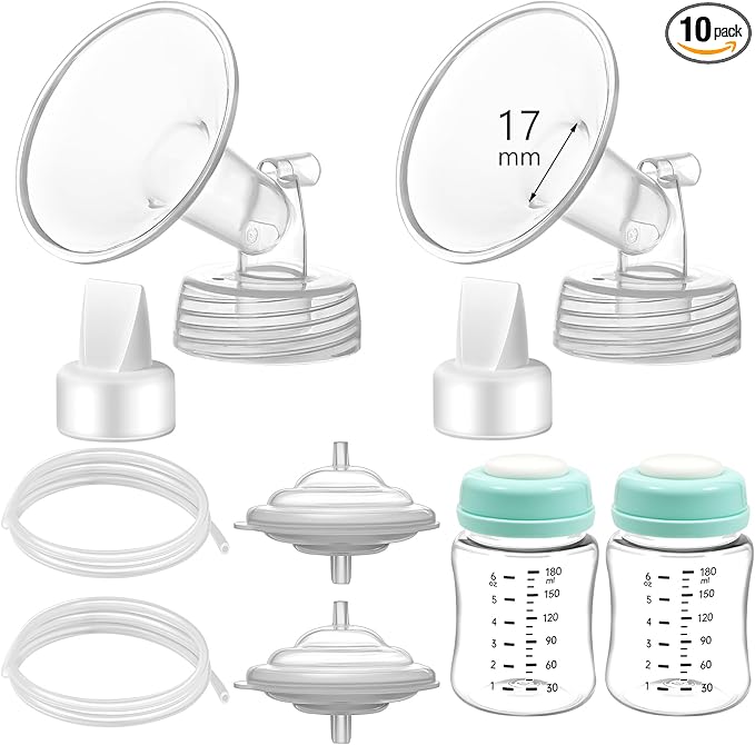 Pump Parts Compatible with Spectra S1/S2/9 Plus, Not Original Accessories, Full Set Replacements Include 17mm Flange, Duckbill Valve, Backflow Protector, Tubing and Bottle