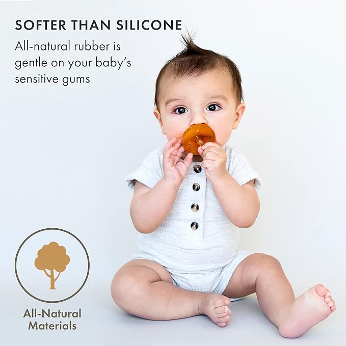 Natursutten Pacifiers 12-18 Months - 2-Pack Original Shield Round Nipple Natural Rubber Safe & Soft BPA-Free Pacifier for Breastfeeding Babies - Newborn Pacifiers Made in Italy