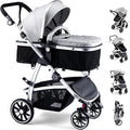 Baby Stroller, 2-in-1 Reversible Toddler Seat with Basket Mode, Foldable Infant Stroller with Canopy, One Button Brake, Adjustable Handle, Newborn Pushchair (Gray)