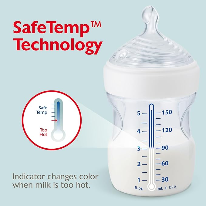 NUK Simply Natural Baby Bottle with SafeTemp, 5 oz, 4 Count