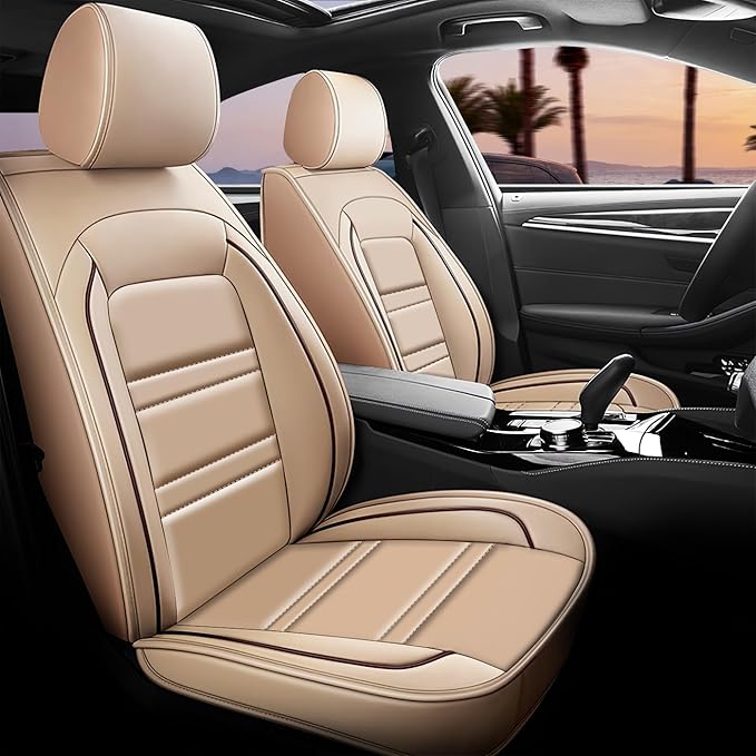 Seat Covers for Nissan Car Murano 2003-2025 | 5-Seats Leather Seat Covers, Easy to Install Automotive Seat Covers Full Set (Full Set, Beige)