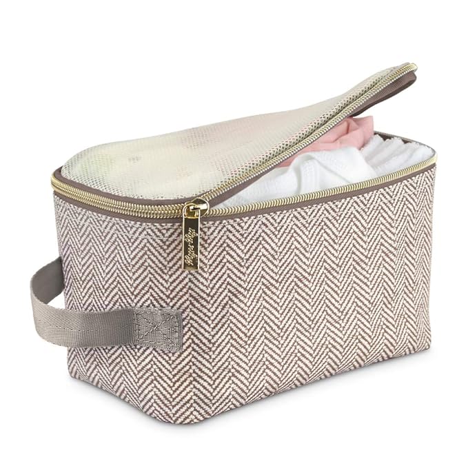 Itzy Ritzy Packing Cubes for Travel – Set of 3 Packing Cubes or Travel Organizers; Each Cube Features a Mesh Top, Double Zippers and a Fabric Handle (Taupe)