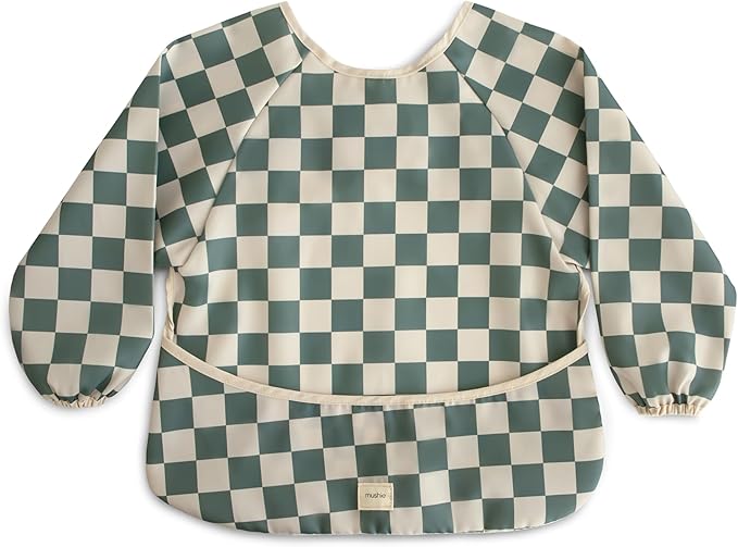 mushie Long Sleeve Baby Bib | Water Resistant Adjustable Fit for Ages 6-24 Months