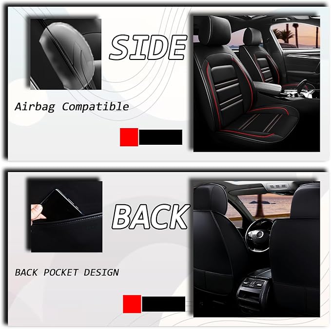 Seat Cover for Dodge ram 1500 2004-2011 | Car Seat Covers Front Seats, Waterproof Seat Protectors, Automotive Front Seat Covers (Front Seat, Black&Red Line)