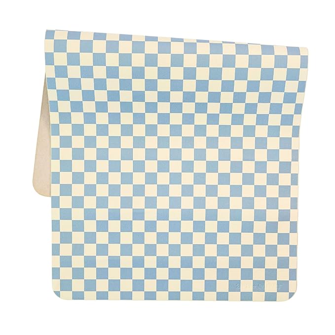 Ava + Oliver Vegan Leather Baby Changing Mat (16 X 30 in) - Multipurpose Wipeable and Portable Diaper Changing Pad - Foldable for Travel (Sky Checker)