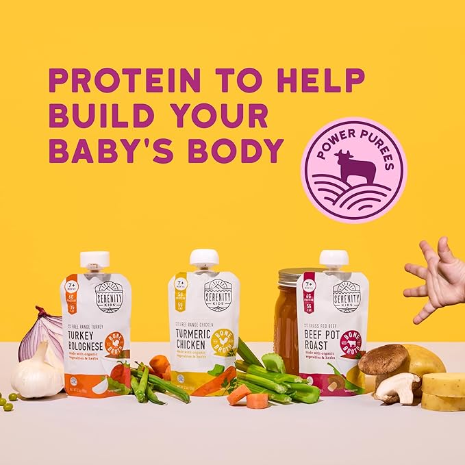 Serenity Kids 7+ Months Bone Broth Puree Made with Organic Veggies - BPA-Free Organic Baby Food Pouches with Veggies & Ethically Raised Meat - Clean Label Project Certified - 3.5 Oz, 6 Pack