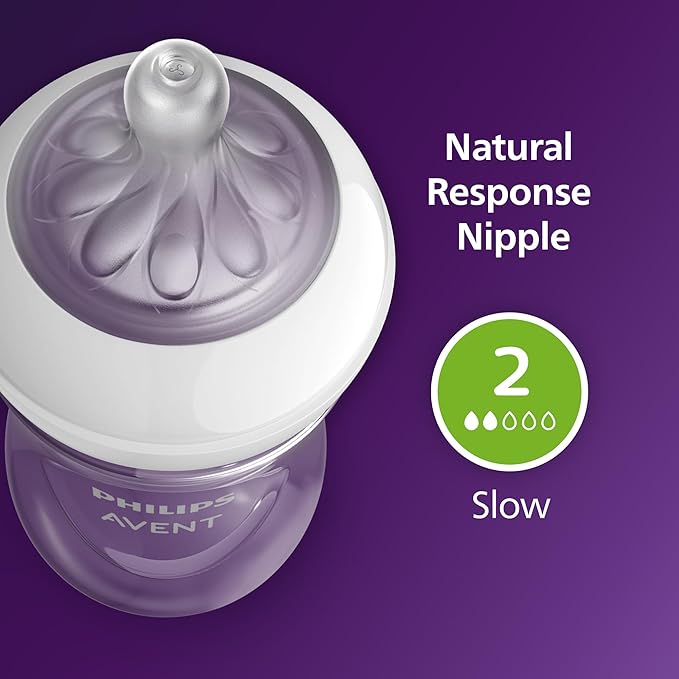 Philips Avent Natural Baby Bottles with Natural Response Nipples (Slow Flow, Flow 2), 4oz, Pink, 4-Pack, SCY900/14