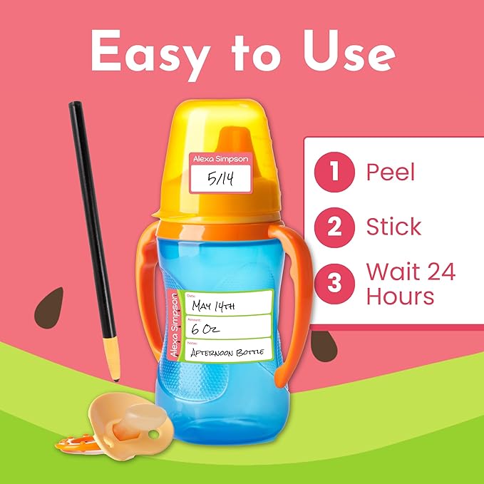 Name Bubbles - Reusable Baby Bottle Labels for Daycare (20 Labels) - Kids Washable Name Tags for Bottles, Sippy Cups, & Snack Containers, Waterproof, Baby Name Stickers, Write-On (One Color)