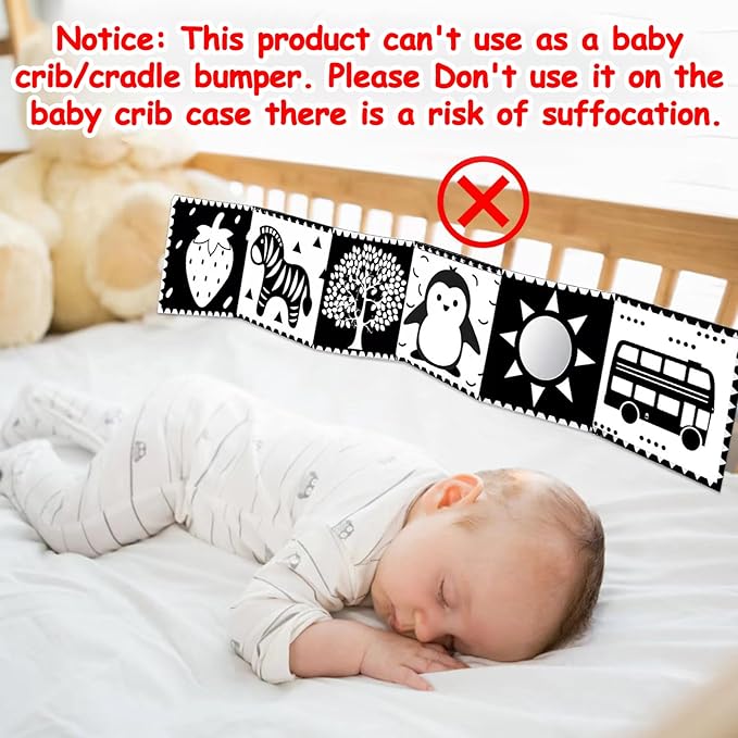 Thremhoo Black and White High Contrast Baby Toys 0-6 Months Soft Book for Brain Development, Tummy Time, Sensory, Montessori Learning Activities