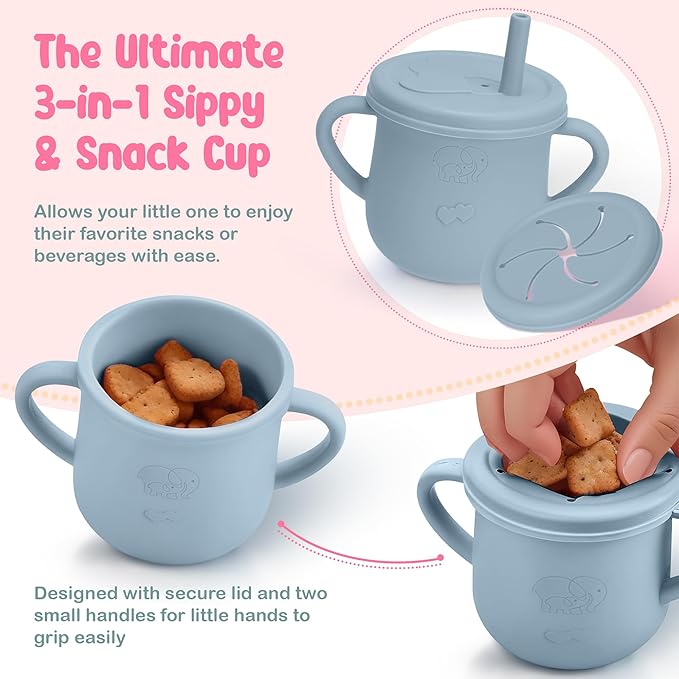 24 Pack Silicone Baby Feeding Set - 6+ Months Food Grade Baby Feeding Essentials | Silicone Bibs, Baby Bowls and Plates, 3 in 1 Baby Sippy Cup, Spoons and Fork Set | Free of BPA/PVC/Lead/Phthalate