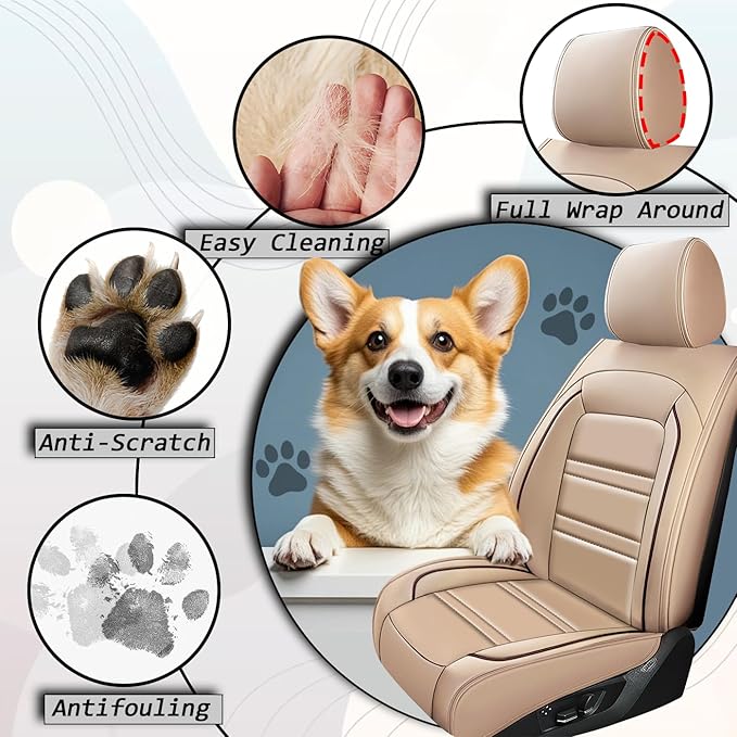 Seat Cover for VW Car Golf 2015-2019 | Car Seat Covers Front Seats, Waterproof Seat Protectors, Automotive Front Seat Covers (Front Seat, Beige)