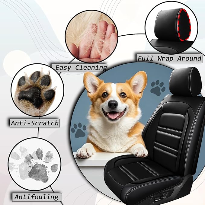 Seat Covers for Tahoe 1995-2025 | 5-Seats Leather Seat Covers, Easy to Install Automotive Seat Covers Full Set (Full Set, Black)