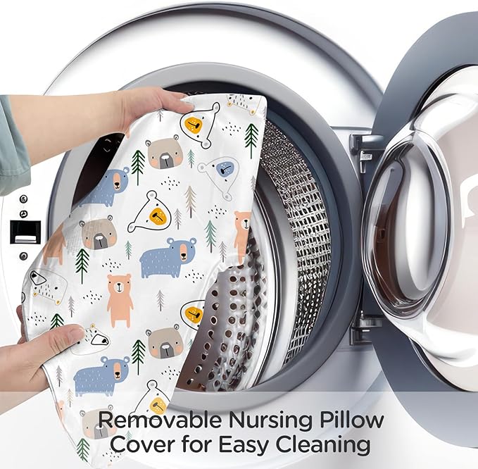 Little Grape Land Nursing Pillow,Upgraded Breast Feeding Pillow for Mom,Breastfeeding & Bottle Feeding for 0–18 Months, Soft Machine Washable Cover with Firm Breathable Filling, Tummy Time,Bear