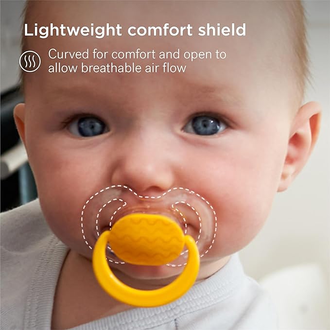 Smilo Baby Pacifier with Orthodontic Design for Healthy Dental Development - Stage 1 for Babies 0-3 Months - Pack of 3X 100% Silicone Newborn Pacifiers BPA Free - Orange