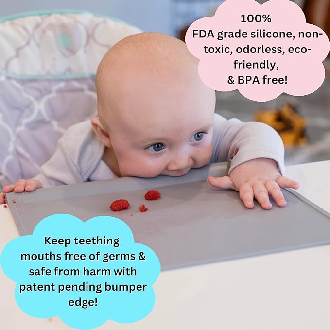 The Table Tyke Silicone Placemats for Toddlers with Patented Edge Bumper | Kids Placemats Non Slip Travel Ready | Baby Placemat BPA Free for Restaurant Dining Table | Hunter Green