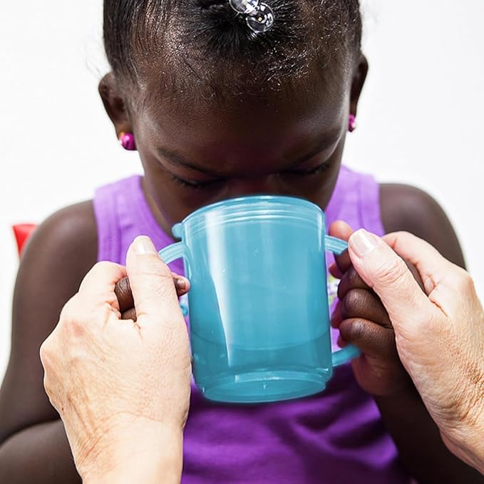 TalkTools Recessed Lid Cup with Handles - Leak Proof | Promotes Oral Motor Skills, Lip Closure, and Self Feeding | Alternative to Sippy Bottle | Food Grade Materials | Dishwasher Safe (Light Blue)