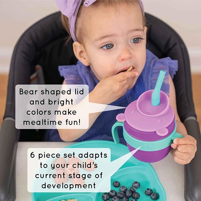 Easy Learn Drink and Snack Set – Baby + Toddler Silicone Learning Cup & Snack Set, Training Cup for Straw and Open Cup Independence – Dishwasher Safe (Watermelon)