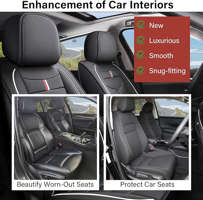 Leather Car Seat Covers Fit for LR Range Rover 2022-2025, 5 Seater Waterproof and Wear-Resistant Seat Cover Interior Accessories(Full Set,Black&White)