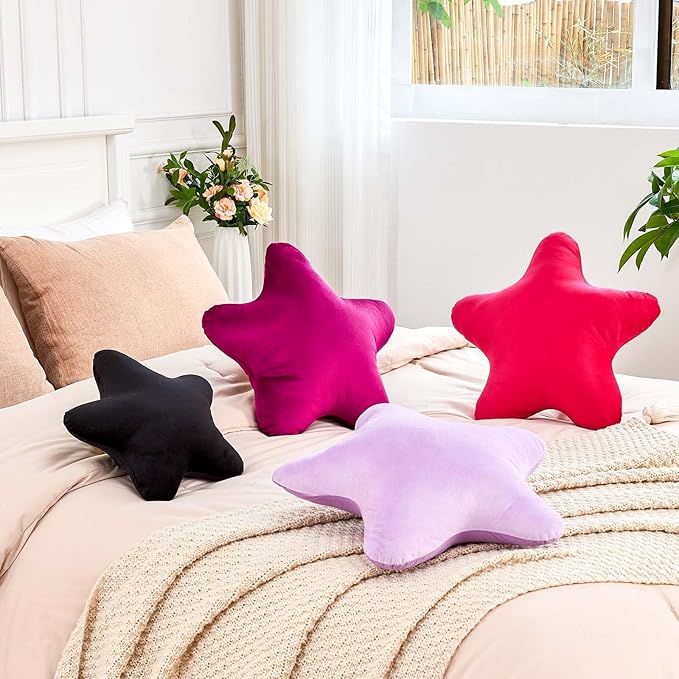 Black Star Throw Pillow, Cute Star Pillow Room Decor, Soft 19.6" Star Shaped Decorative Throw Pillow for Bedroom, Star Plush Floor Cushions Pillows