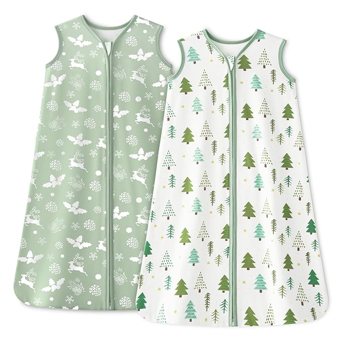 Baby Sleep Sack 0-6 Months 1.0 Tog Baby Wearable Blanket 100% Cotton Sleeping Sack with 2-Way Zipper for Infant Newborn Green Tree