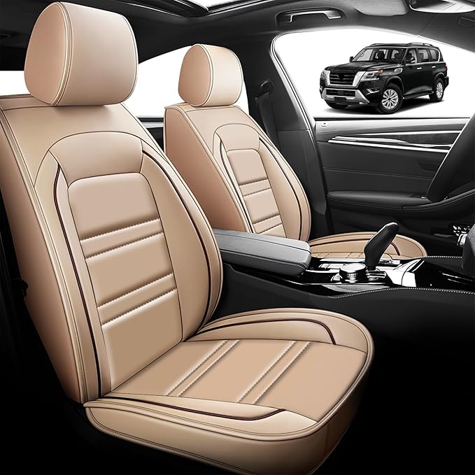 Seat Cover for Nissan Car Armada 2004-2024 | Car Seat Covers Front Seats, Waterproof Seat Protectors, Automotive Front Seat Covers (Front Seat, Beige)