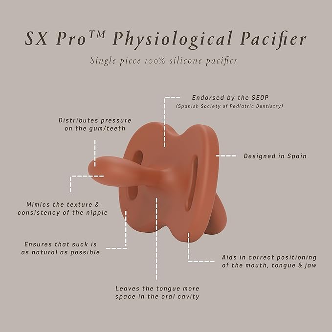 Color Essence SX PRO Silicone Baby Pacifier 2Pk, Made with 100% Soft Silicone, Baby Essentials Perfect for Breastfeeding Babies, Designed in Spain, 0-6 Mths, Mustard/Green