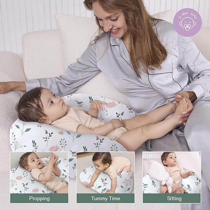 Little Grape Land Nursing Pillow,Upgraded Breast Feeding Pillow for Mom,Breastfeeding & Bottle Feeding for 0–15 Months, Soft Machine Washable Cover with Firm Breathable Filling, Tummy Time,Bunny