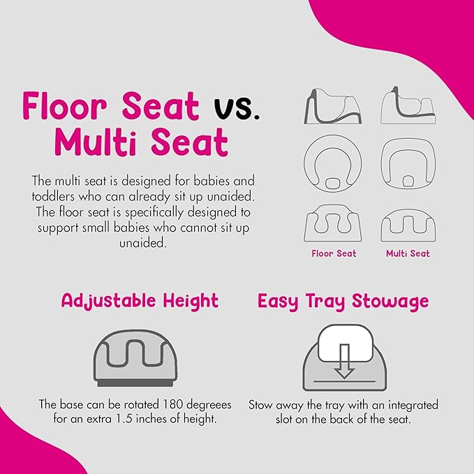 Bumbo 3-in-1 Multi-Seat for 6 to 36 Months, Travel Baby Feeding & Play Floor Seat, All-in-One Portable Booster with Tray & Toddler High Chair, Cool Grey
