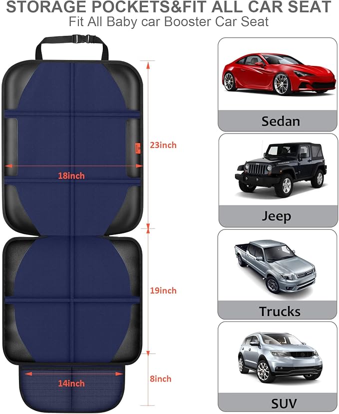 Car Seat Protector,2 Pack Automotive Seat Protectors Baby Carseat Pad Waterproof & Durable 600D Fabric for Child Baby Car Seat Mat Vehicle Pet Cover 2 Storage Pockets (Blue)