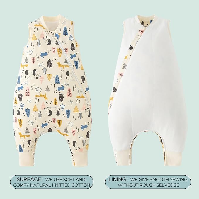 Duomiaomiao 2.5 TOG Toddler Sleep Sack 12-24 Months 100% Cotton Winter Side Open Zipper Baby Sleep Sack with Feet, Warm Toddler Wearable Blanket