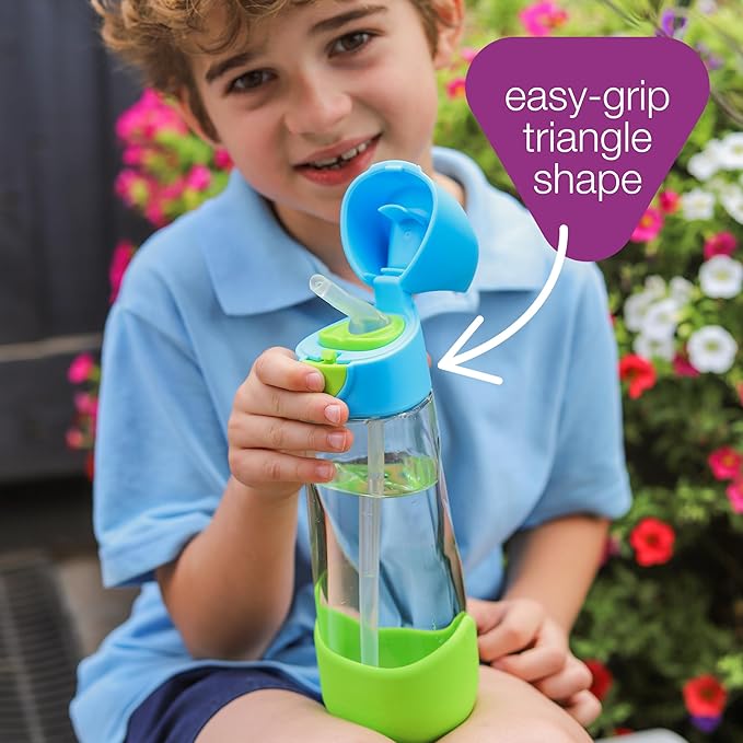 b.box 15oz Tritan Straw Bottle: Kids Water Bottle for Toddlers+. Spill Proof, Leak Proof, BPA Free. Great for School Sippy Cups (Strawberry Shake, 15 oz)
