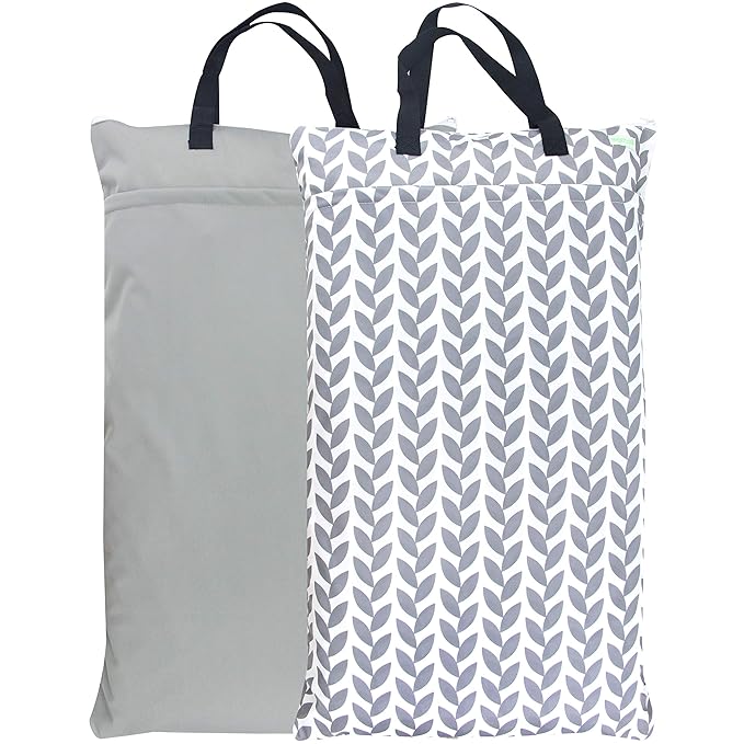 wegreeco Reusable Hanging Wet Dry Cloth Diaper Bag (Grey Leaf, Grey)