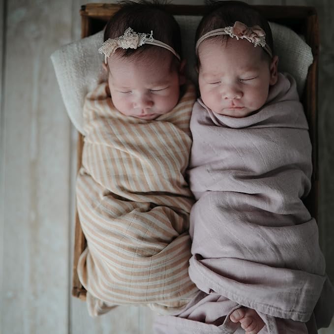 mushie Muslin Baby Swaddle Blanket | 100% Organic Cotton (Soft Mauve)