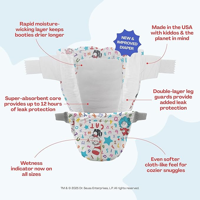 Hello Bello Dr. Seuss Babies Premium Diapers, Size 2, 74 Count: Softness & Protection for Sensitive Skin