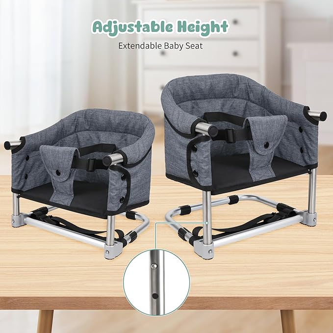 Booster Seat for Dining Table: Portable Toddler Booster Chair with Safety Buckle and Height Adjustable, Foldable Baby Feeding Chair, Kids High Chair Booster Seat for Kitchen Home Travel - Bright Blue
