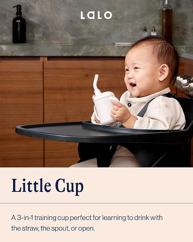 Lalo Little Cup, Non-Toxic Silicone Straw Cup with Handles - Baby and Toddler Sippy Cup - Mini Cup and Straw Training System, 4oz, Olive