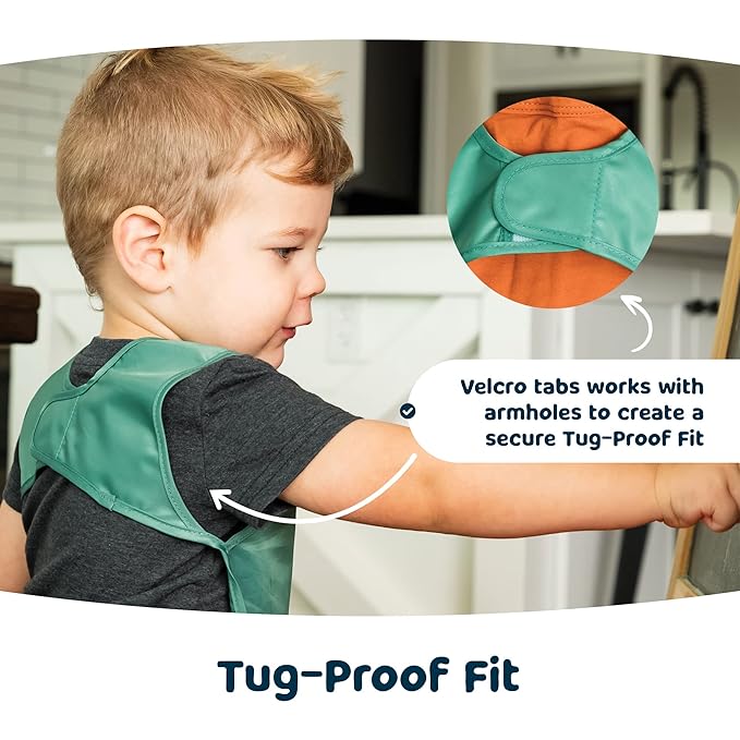 Tiny Twinkle Short Sleeve Apron Bibs for Babies & Toddlers – 2 Pack Waterproof, Mess-Proof Baby Bibs for Eating & Feeding, Machine Washable,Perfect Holiday Gift(Sand Cinnamon, 6–24M)