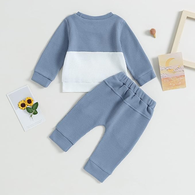Kupretty Toddler Baby Boy Fall Winter Clothes Color Block Long Sleeve Sweatshirt Pullover Tops + Joggers Pants Outfit Set