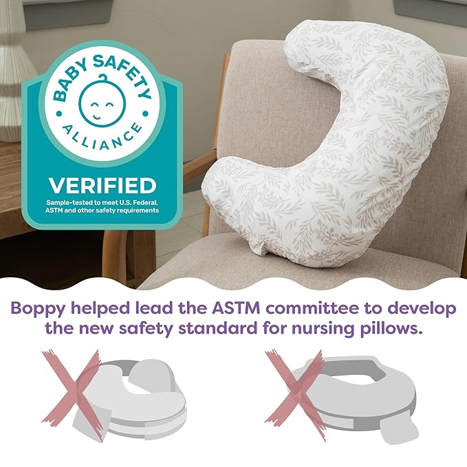 Boppy Nursing Pillow - Ergonomic Bottle & Breastfeeding Pillow with High, Firm, Large Area, Water-Repellent Cushion with Washable Cover; Baby Safety Alliance Verified - Blue Speckled Current