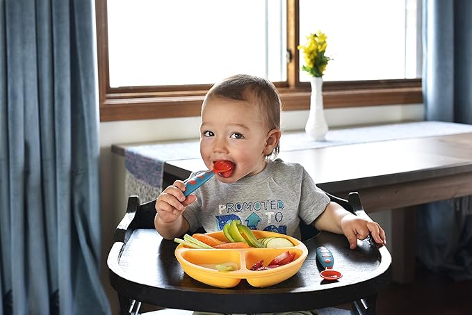 PandaEar Divided Unbreakable Silicone Baby and Toddler Plates - 3 Pack - Non-Slip - Dishwasher and Microwave Safe - Silicone (Blue Green Yellow)