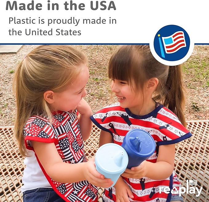 Re-Play Sippy Cups for Toddlers - 10 Oz. Reusable Spill Proof Cups for Kids, Dishwasher/Microwave Safe - Made in USA - Set of 4-3.13" x 6.25" - Meadow