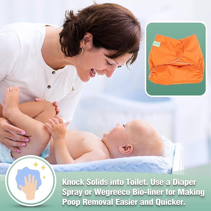 wegreeco Cloth Diapers 6 Pack with 6 Inserts & 1 Wet Bag, Washable Cloth Diapers for Babies, One Size Adjustable Reusable (Vibrant)
