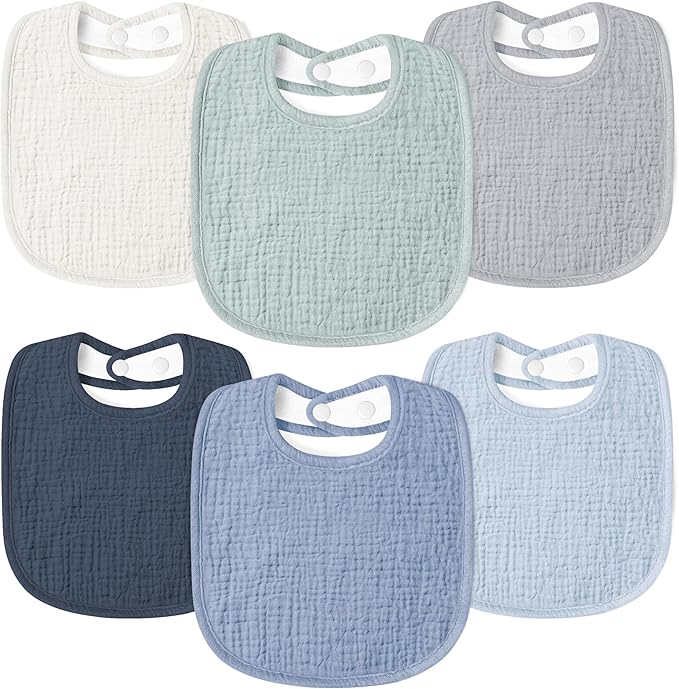 Susurration Muslin Baby Drool Bibs 6Pack Soft Square Adjustable Baby Bandana Bibs for Unisex Girls & Boys