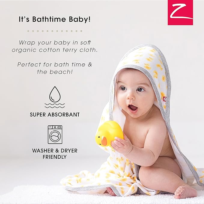 Zutano Hooded Baby Towels, Organic Cotton Baby Bath Towel, Ultra Soft and Absorbent Baby Towel for Newborn and Infant | Girl, Boy, and Unisex Towel Set, Leap Frog, 2-Pack