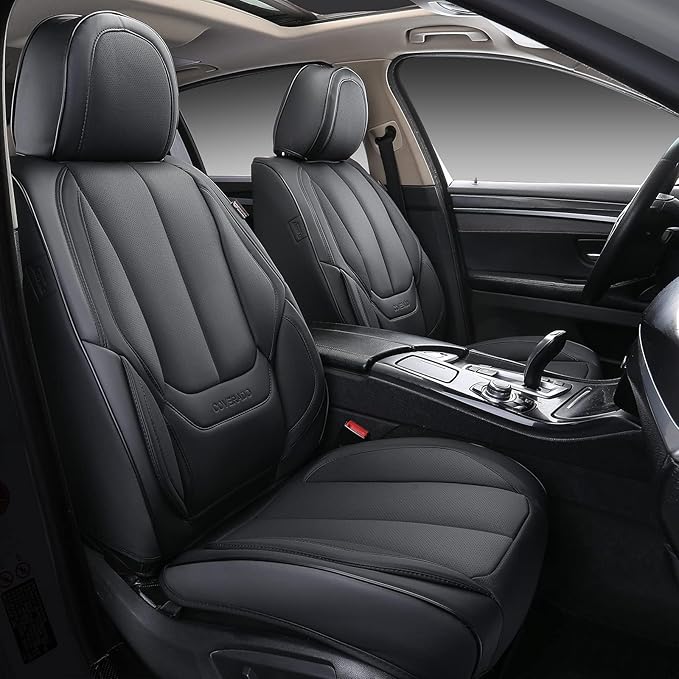 Coverado Car Seat Covers Full Set, Seat Covers for Cars, Black Car Seat Covers Front Seats and Back Car Seat Protector Waterproof, Leather Car Seat Cushion Universal Fit for Most Cars