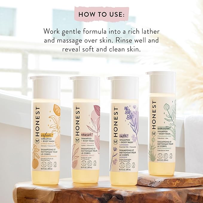 The Honest Company 2-in-1 Cleansing Shampoo and Body Wash and Face and Body Lotion Bundle Gentle for Baby Naturally Derived Sweet Almond Nourish 18.5 fl oz