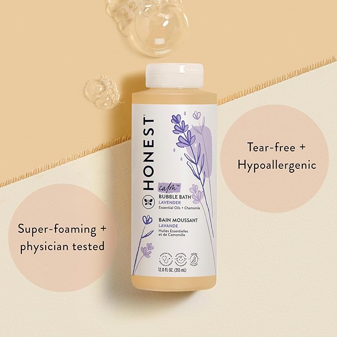 The Honest Company Foaming Bubble Bath, Gentle Tear-Free Hypoallergenic Baby Wash with Naturally Derived Ingredients, Lavender Calm, 12 fl oz