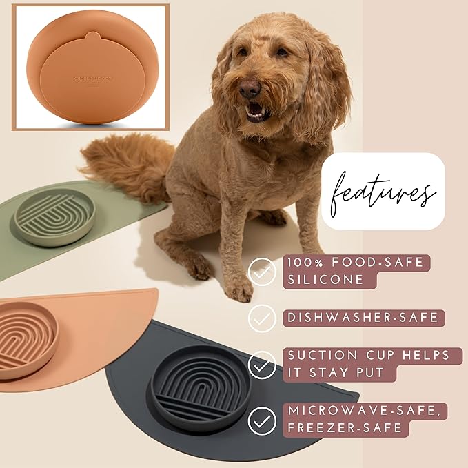 Should We Go? Slow Feeder for Dogs & Puppies, The Slowdown Bowl Silicone Slow Eating Modern Lick Mat Design, Reduces Gulping, Fits 2 Cups 7.5” Across x 1.5” Tall, Mealtime Challenge, Medium-Terracotta