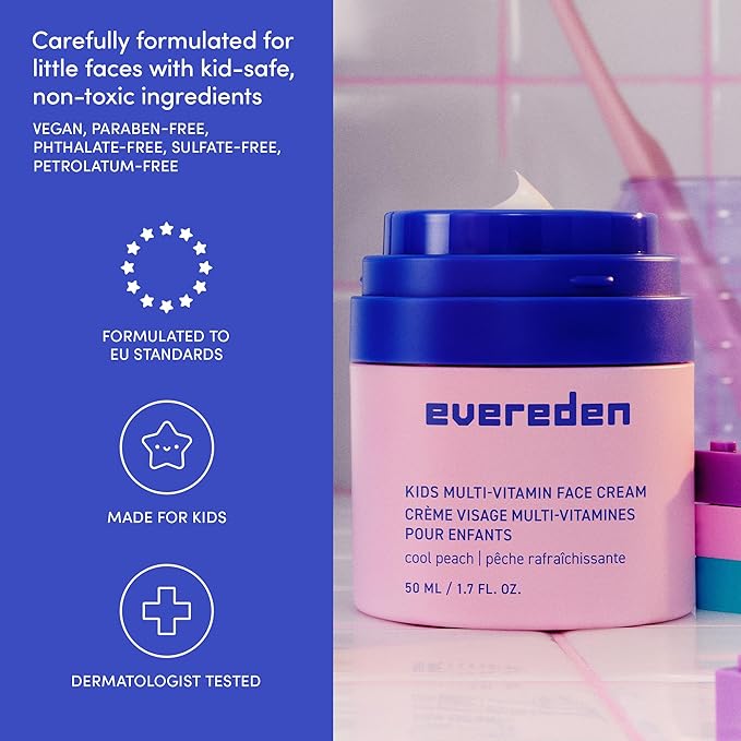 Evereden Kids Face Cream: Cool Peach, 1.7 oz. | Face Lotion | Clean and Non-Toxic Face Moisturizer | Skin Care for Kids