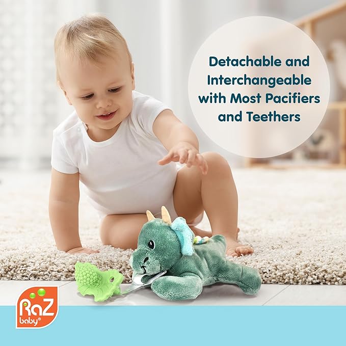 RaZbaby Bear RaZbuddy w/RaZberry Teething Relief Pacifier – Soothes Sore Gums w/Nature-Inspired Texture, 100% BPA-Free Silicone Teether, Detachable Stuffed Animal – 3 Months+ Teether, Coconut
